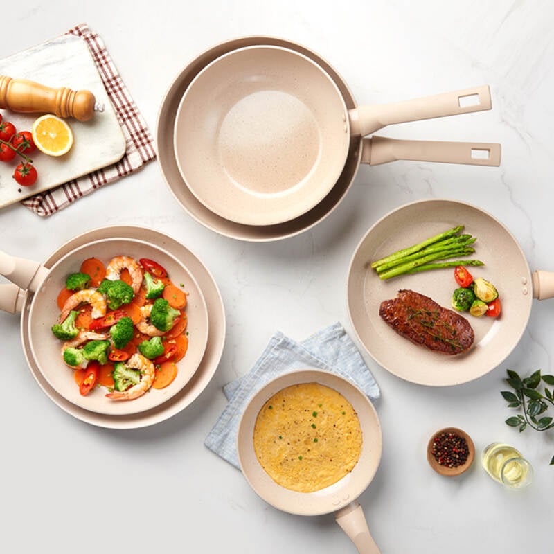 Chảo nh&ocirc;m chống d&iacute;nh phủ ceramic LocknLock Marble Ceramic IH CAF / CAW 20/24/26/28 d&ugrave;ng được bếp từ - M&agrave;u be image number null